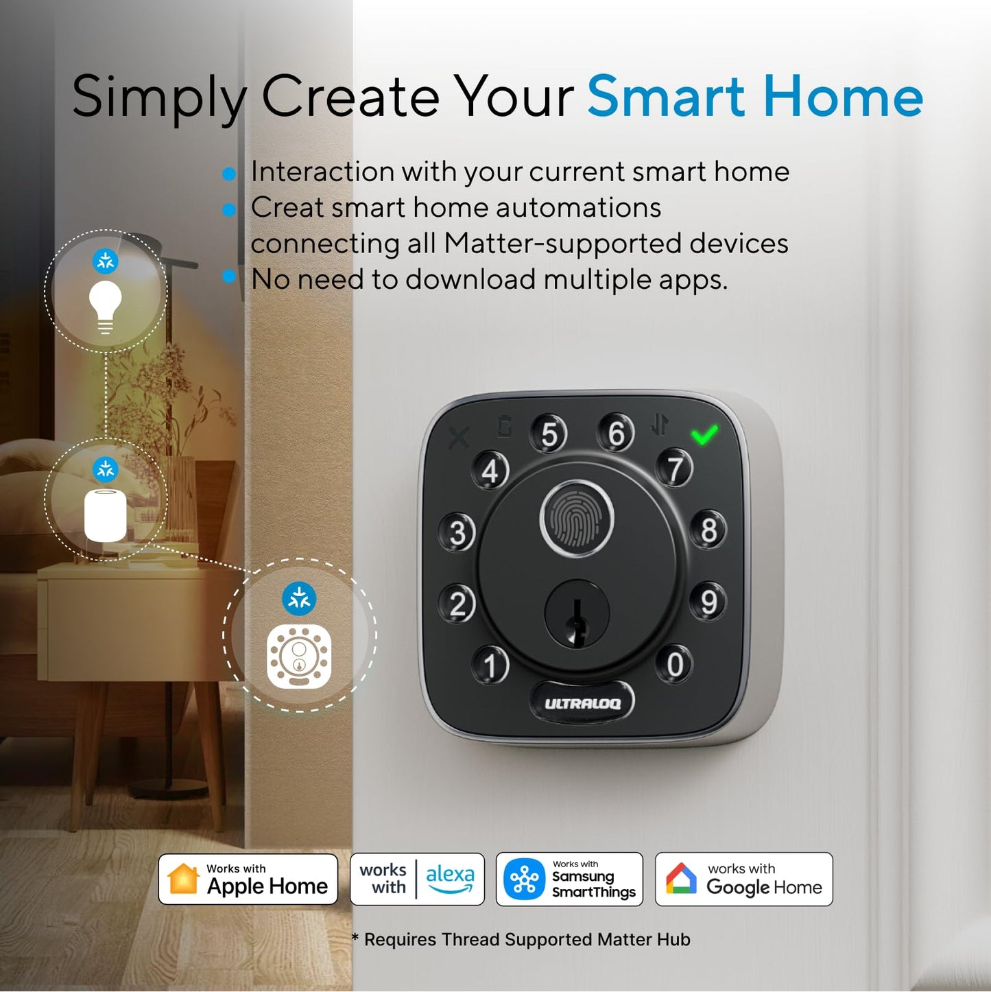 ULTRALOQ Bolt Fingerprint WiFi Smart Lock, Works with Apple Home, Siri, Alexa, 8-in-1 Keyless Entry with Fingerprint ID, App Remote Control, Keypad Deadbolt, BHMA Cert., Easy Install, 10 Mo. Battery