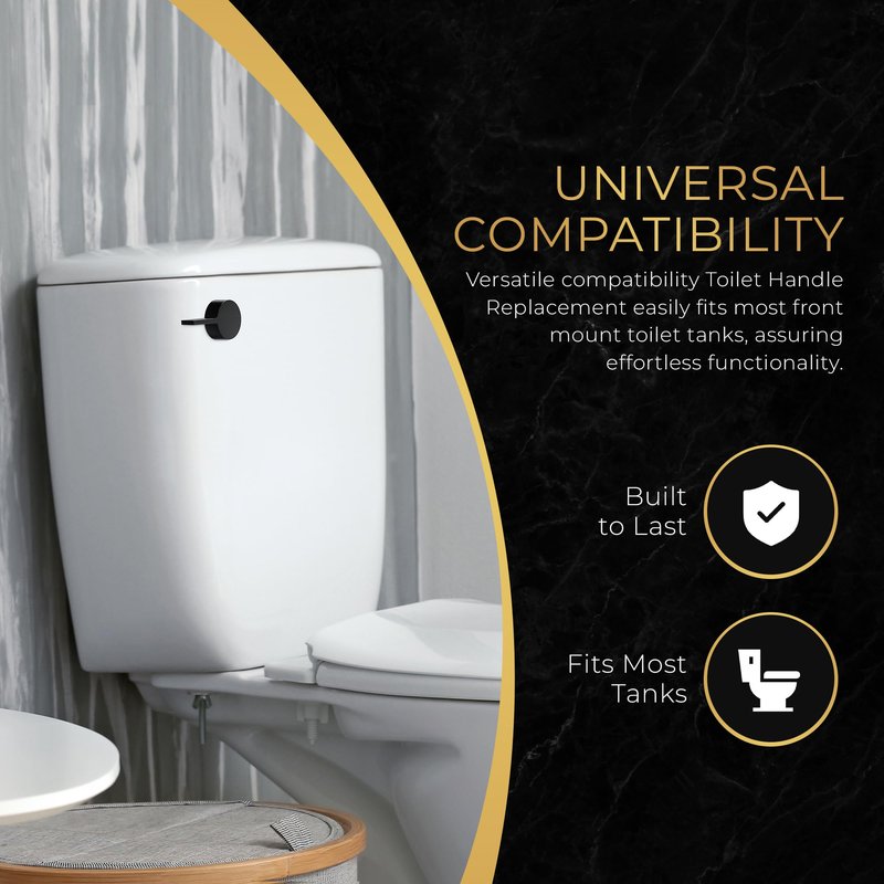 RAVINE Premium Modern Luxury Universal Toilet Handle Replacement, Majestic Collection. Toilet Lever Replacement, Easy Install (Black, Front Mount)