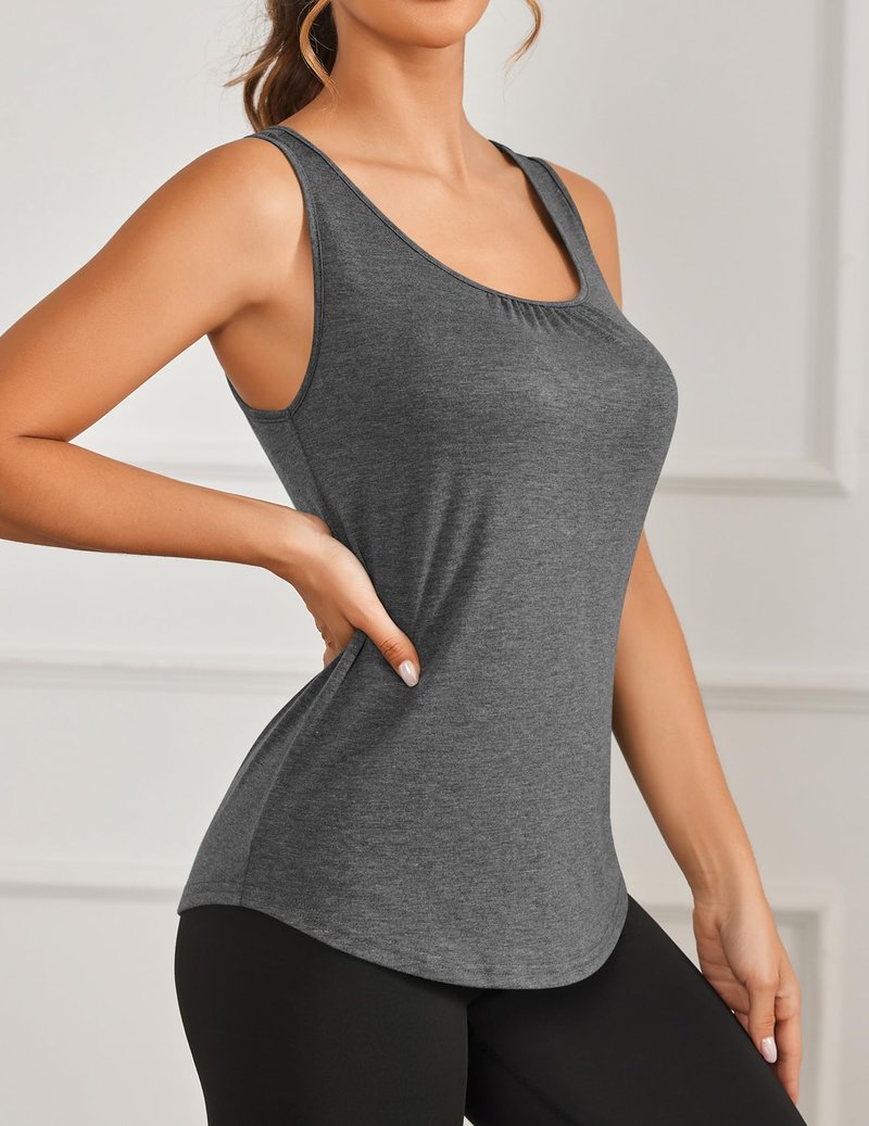 PINSPARK Workout Tank Tops for Women Racerback Yoga Gym Shirts Moisture Wicking Athletic Tops Running Exercise Pilates Outfits,Dark Grey/Khaki M