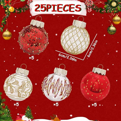 25Pcs Christmas Ornaments Sets 2.36” Christmas Ball Ornaments Christmas Tree Ornaments Shatterproof Xmas Balls Bulbs for Holiday Wedding Party Christmas Tree Decoration（Golden White）