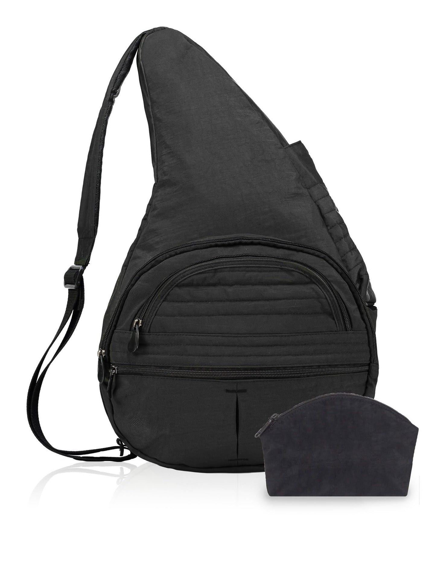 AmeriBag 21" Carry All Healthy Back Bag Ergonomic Crossbody Sling for Everyday Use, Travel & Walking Comfort (Black)