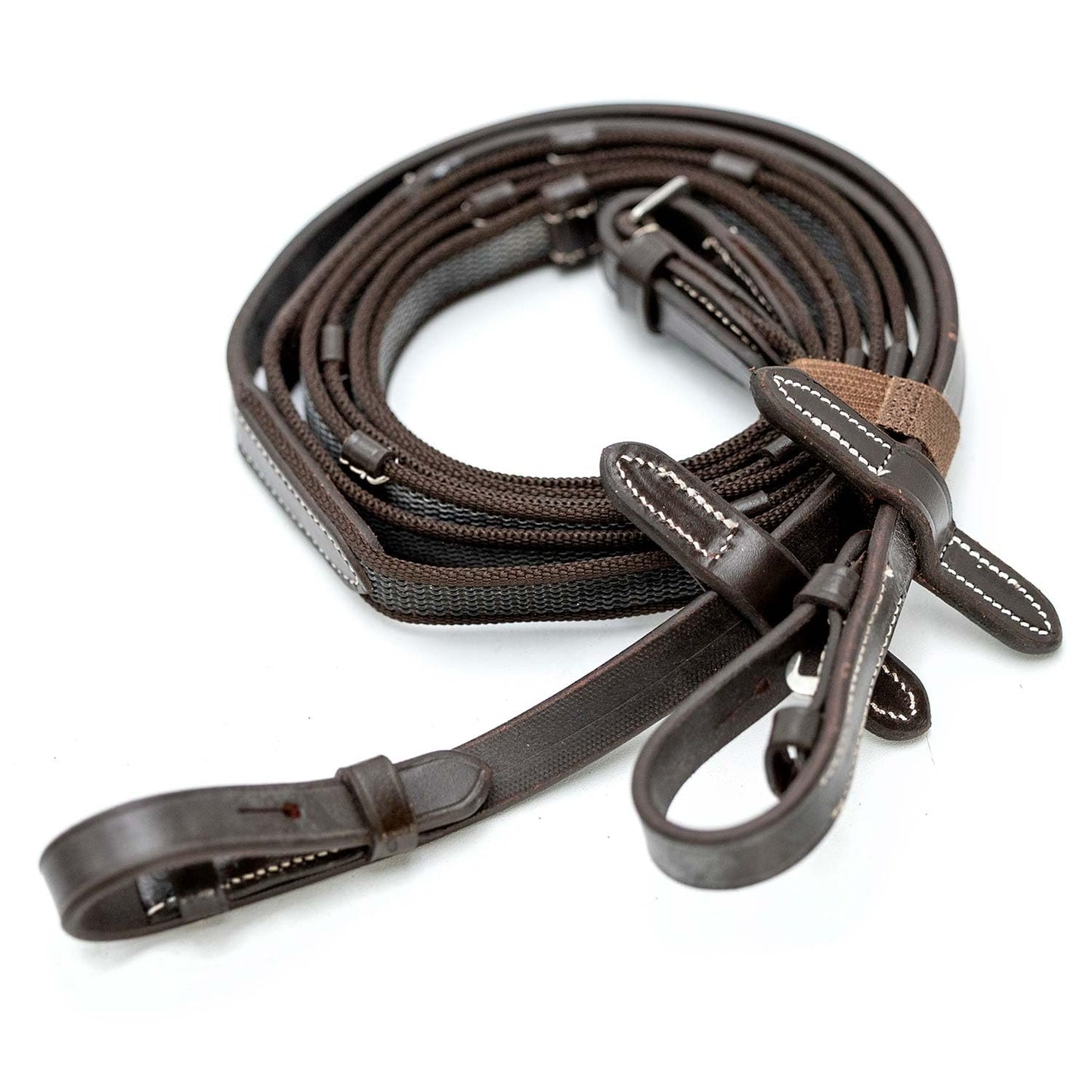 Jeffers Uniquely English Hickstead Figure-8 Leather Bridle for Horses with Web Reins, Cob - Padded Crown, Buckle Bit Ends, Sheepskin Noseband, Adjustable Throatlatch, Dressage, Jumping, Training