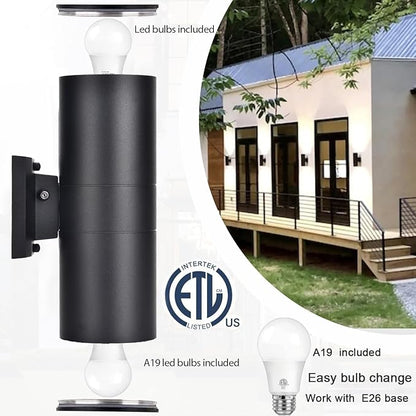 Dusk to Dawn Outdoor Lighting, Up and Down Lights Outdoor Wall Sconce - LED Light Lamps A19 Included,Exterior Light Fixture Outdoor Wall Lights for Garage,Porch,Front Door [ETL Listed]