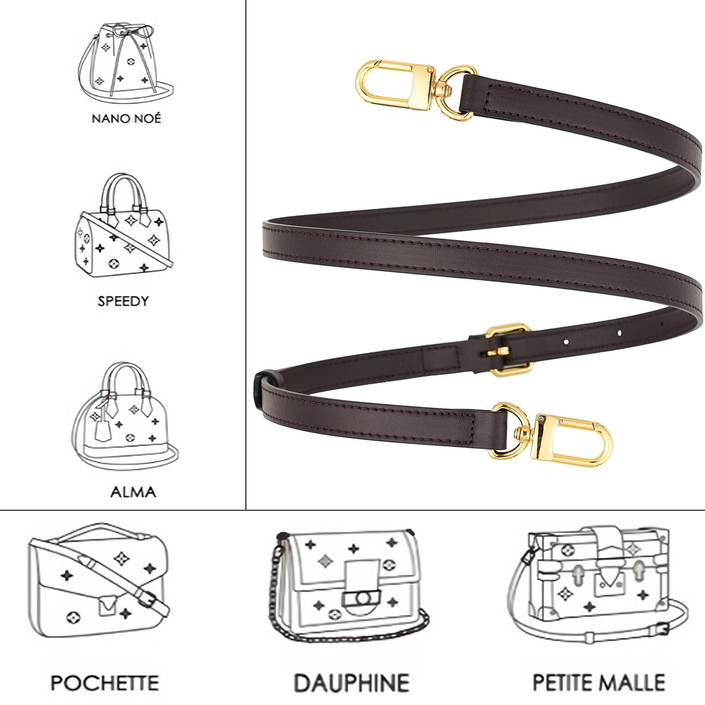 YAZHIMI Vachetta Leather Adjustable Crossbody Strap women crossbody leather purse strap (Coffee-width:0.59 inches(1.5cm))