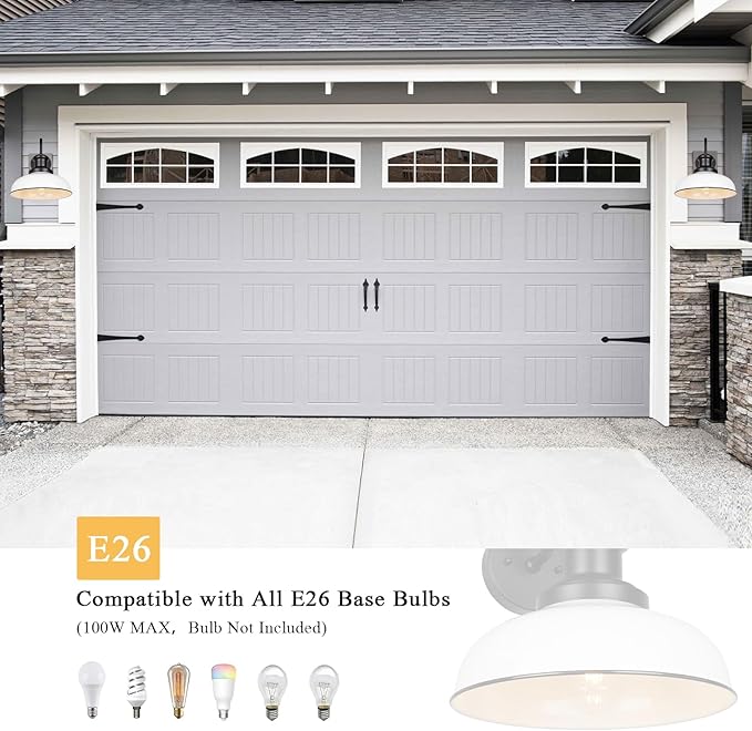 Outdoor Gooseneck Barn Light, Rustic Exterior Wall Mount Light, Farmhouse Vintage Wall Lighting Fixture, Industrial White Lantern for Porch, Garage, RZ007 WH
