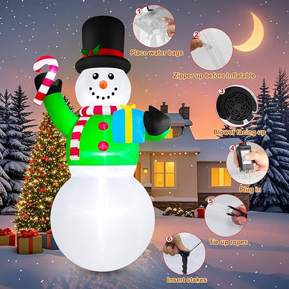 Danxilu 12ft Tall Christmas Inflatables Snowman Decorations Outdoor Giant Blow Up Candy Cane Yard Decor Large Merry Xmas Blowups Snow Man with Led Lighted for Front Outside Lawn Holiday Vacation Party