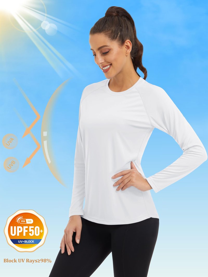 MAGCOMSEN Rash Guard Shirts for Women Hiking Shirts for Women Fishing Shirts for Women SPF Swim Shirts for Women Running Shirts Long Sleeve T Shirts White