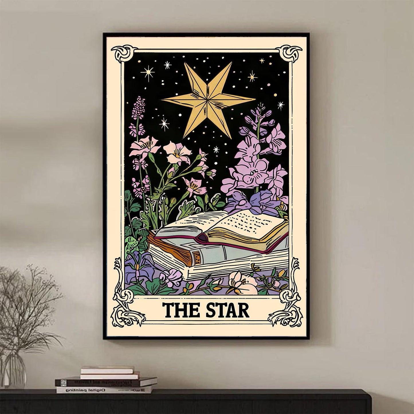 Retro Bohemian-style star Tarot card wall art aesthetics Astrology Tarot card magic bedroom aesthetics wall art decoration room bedroom living room 16x24inch Unframed