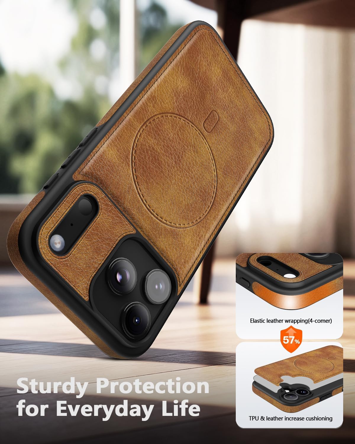 MOLLNSSN Magnetic for iPhone 17 Pro Max Leather Case, [Compatible with Magsafe] Business Classic Style Shockproof Men Women，Protective Slim fit Phone Cover for iPhone 17 Pro Max, Brown