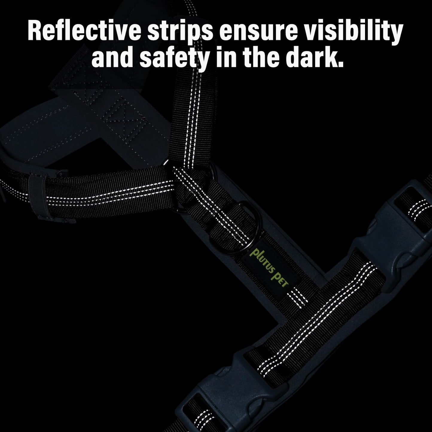 Plutus Pet No Pull Dog Harness, Adjustable Nylon Harness with Soft Padding, Reflective and Heavy Duty Dog Harness for Small, Medium, Large Dogs(Black, M)