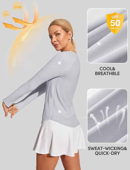 IUGA Rash Guard for Women with Pockets UPF 50+ SPF Shirts for Women Long Sleeve UV Sun Protection Clothing Hiking Swim Shirt Grey