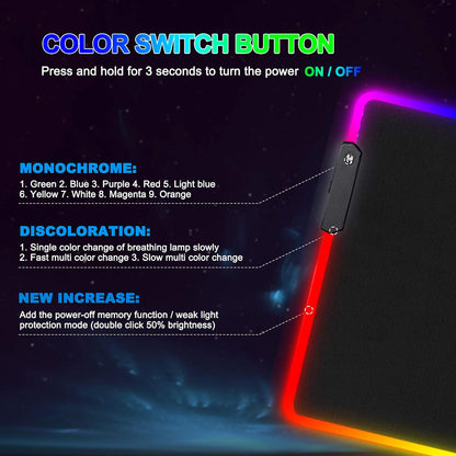 trvaago RGB Gaming Mouse Pad, 31.5 x 12 inches, Multicolor, Rubber