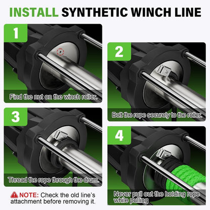 HOKINETY Synthetic Winch Rope Kit - 1/4" x 50' 10000 lbs Kinetic Recovery Cable for ATV UTV Off-Road Vehicles with Forged Hook, Rubber Stopper, Protective Sleeve and Safety Pull Strap - Green