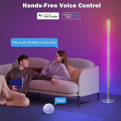 RGBW Floor Lamp, Smart LED Corner Lamp with WiFi APP Remote Control, Compatible with Alexa, 2700k-6500k Color Changing Standing Lamp for Bedroom Game Room, Modern Floor Lamp for Living Room Silver