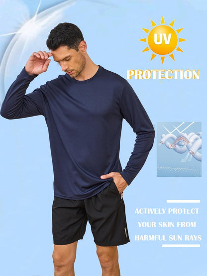 5 Pack Men’s Long Sleeve Shirts UV Sun Protection Quick Dry Crew Neck T Shirts Athletic Running Gym Workout Tee Tops