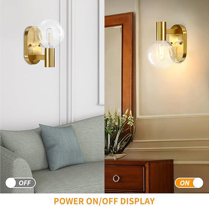 Indoor Outdoor Wall Light Fixture, Golden Bathroom Vanity Light, Bathroom Wall Light Fixture Over Mirror, Modern Brass Wall Sconce with Globe Glass for Hallway, Bedroom