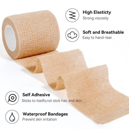 JHGIC Self Adhesive Bandage Wrap,Bandage Tape,Medical Tape,Vet Tape,Athletic Tape Gauze,for First Aid,Sports, Wrist, Ankle (16pcs Beige, 1inch*5Yards)
