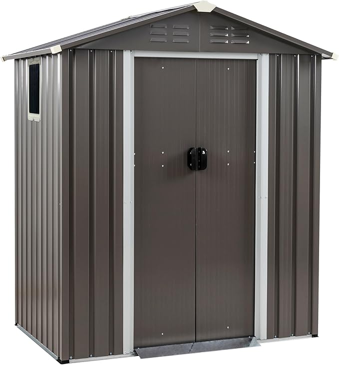 Shintenchi 5x3 FT Outdoor Storage Shed with Window, Lockable Outdoor Waterproof Tool Storage Sheds, Weather Resistant Tool Storage House Shed for Garden,Backyard,Patio Utility Tool Storage,Dark Gray