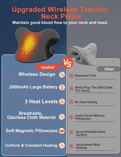 Wireless Heated Neck Stretcher for Pain Relief, Portable Cordless Neck Shoulder Cervical Traction Device with Graphene Heating Pad No Smell Magnetic Therapy Case Relaxer for TMJ Migraine Spine Alignme