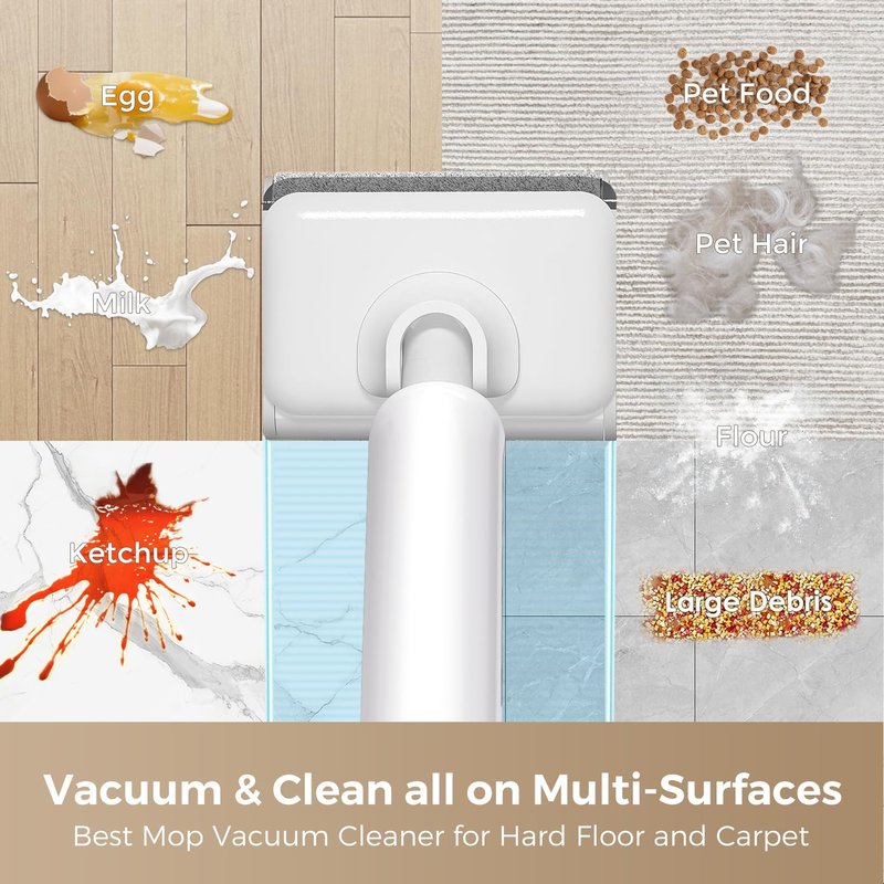 HABIUBIU Wet Dry Vacuum Cleaner, Cordless Vacuum Mop Combo for Hard Floors, 23000Pa Powerful Suction, 180° Lay-Flat, Self-Cleaning Floor Washer with 45 Min Runtime, Anti-Tangle Brush, Dual Tank
