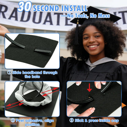 PUNCHMAN Graduation Cap Headband Insert- Black 1 Pack Firm Anti-fall Hair Band,Graduation Hat Headband Holder for Secure Grad Cap And Hairstyle,Hat Accessories for Graduates,Students,Girls