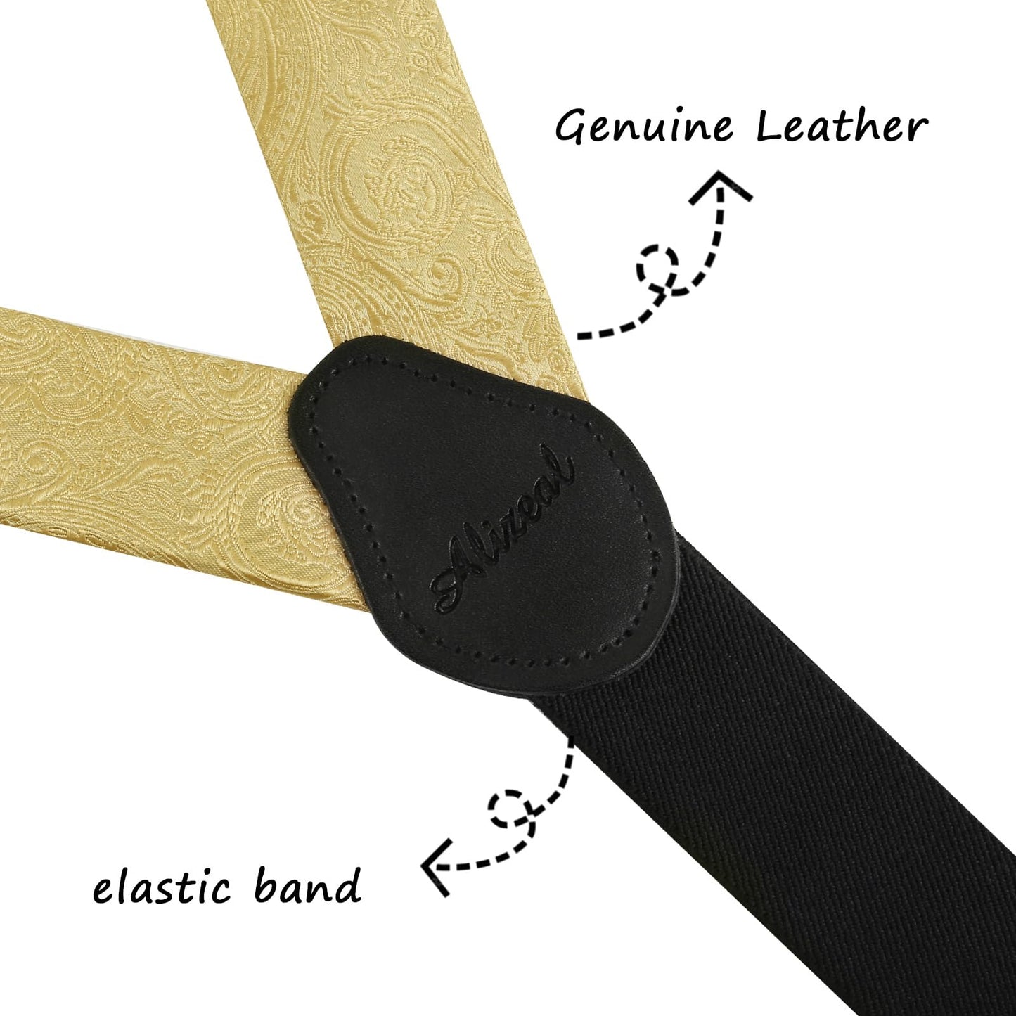 Alizeal Mens Paisley Suspender and Bow Tie, Hanky, Cufflinks(Golden-1)