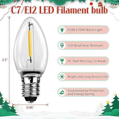 Accessory Cord with LED Light Bulb 16.2ft, 10 LED Light Bulb C7 Light Cord Clip Christmas Village Lights Blow Mold Light Cord for Halloween, Christmas Village Houses, Craft Projects