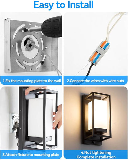 RAYVO Modern Outdoor Wall Light with Dusk to Dawn Sensor, Waterproof Exterior Light Fixture with E26 Base, 3000K LED Bulb Included, Black Metal Frame Outdoor Sconce Lights for Porch Garage Entryway