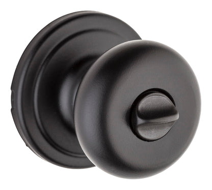 Kwikset Hancock Interior Privacy Door Knob with Lock, Door Handle For Bathroom and Bedroom, Matte Black Keyless Turn Lock Doorknob, with Microban Protection