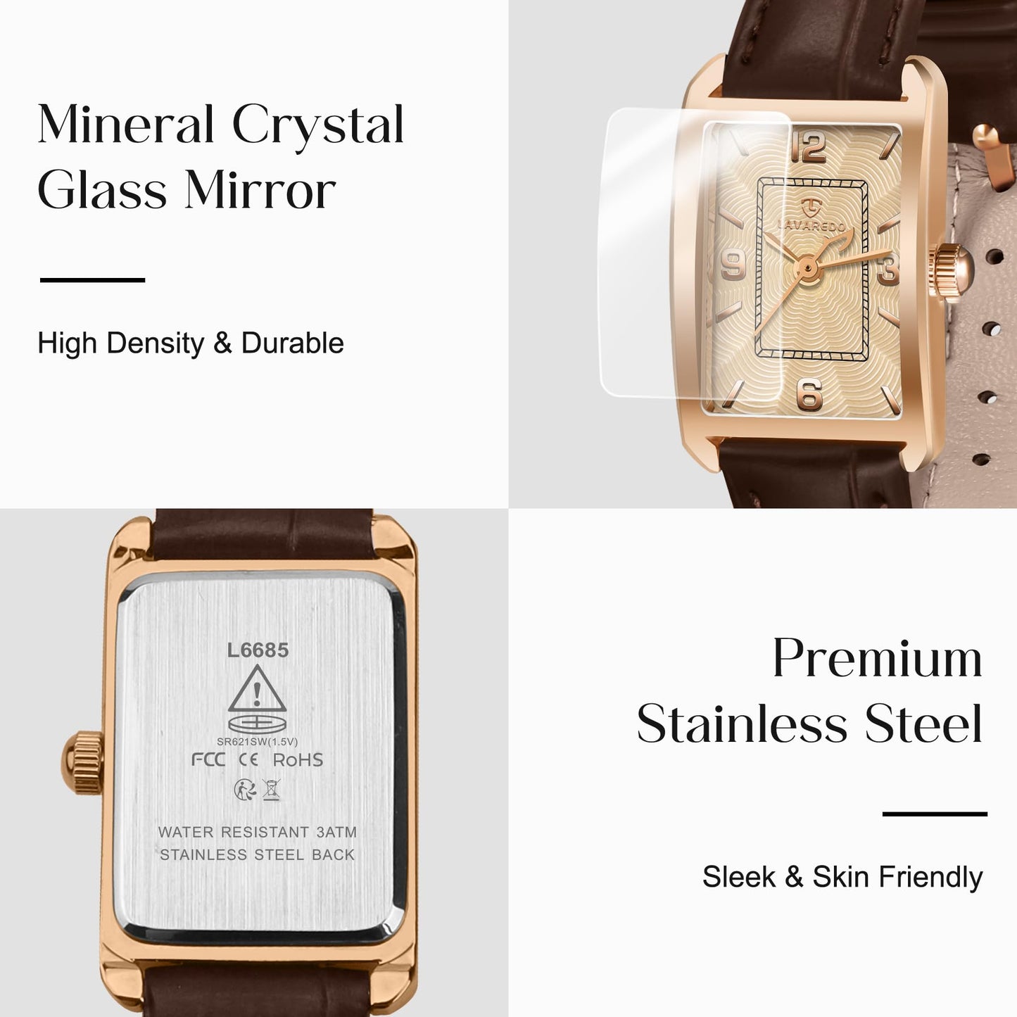 Timever Women's Leather Strap Watch Dainty Elegant Womens Watches Classic Vintage Retro Square Ladies Quartz Watches Gifts Present for Her