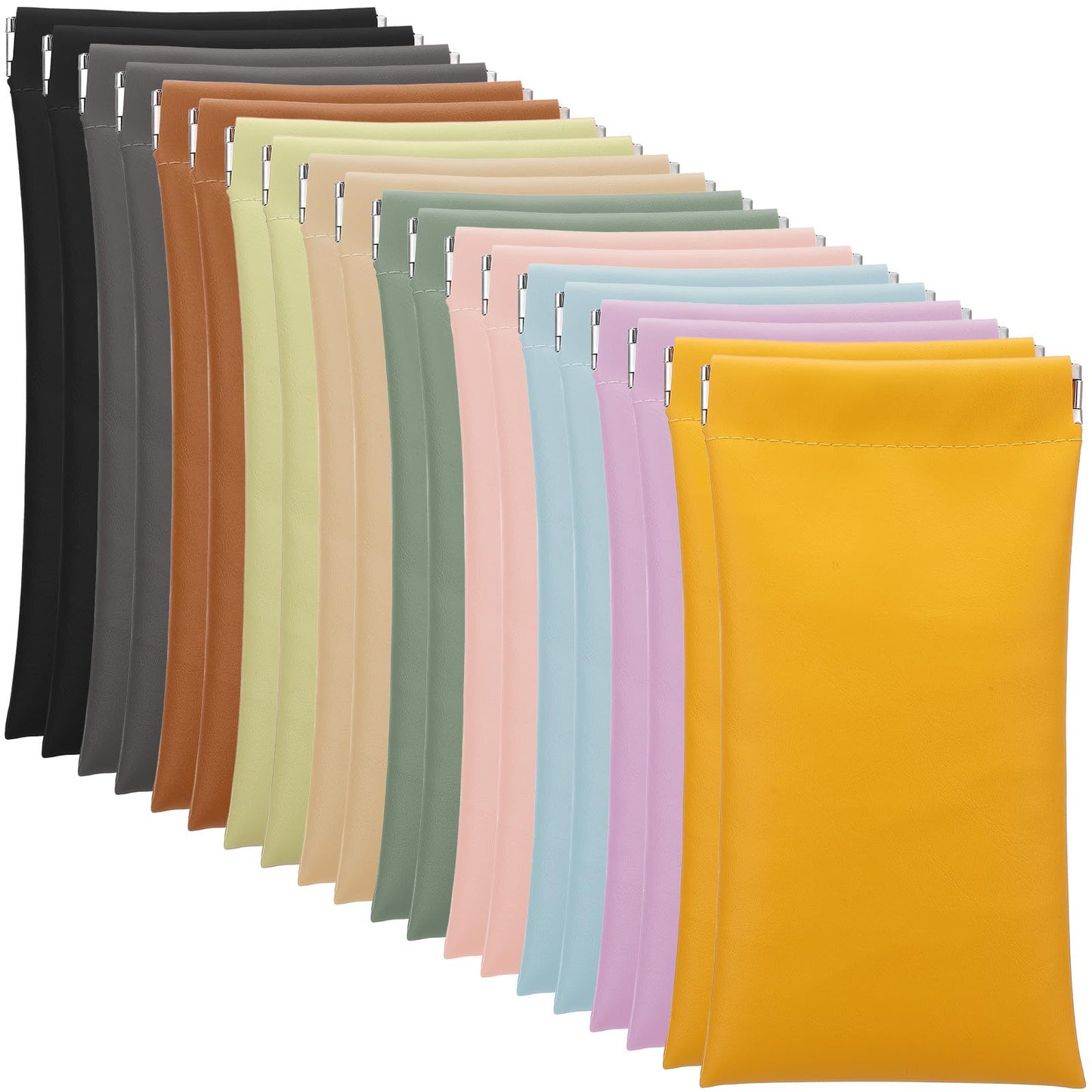 Kegeeei 20 Pack Soft Leather Sunglasses Case Pouch with Squeeze Top Closure - 10 Colors (2 Each), PU Eyeglasses Holder for Women & Men, Anti-Scratch Glasses Storage Bag
