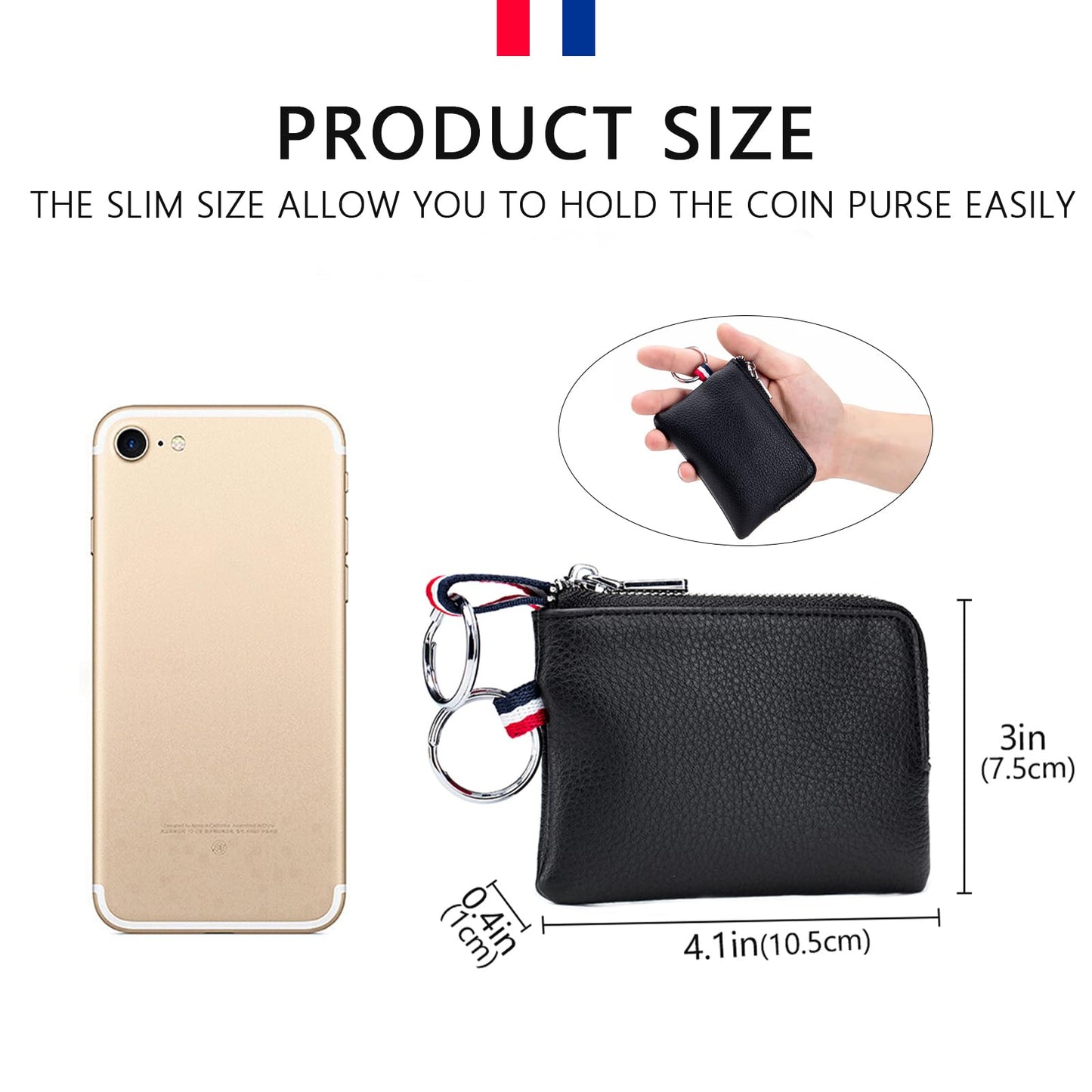 Plinvo Mini Genuine Leather Wallet Coin Purse with Dual Keyrings Compact Change Pouch and Card Holder for Men and Women (Dark green)