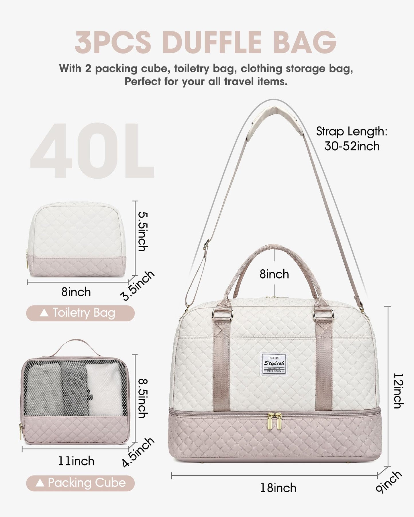 Weekender Bags for Women Travel Bag- Duffle Bag for Women with Shoe Compartment Carry On Overnight Bag with Toiletry Bag & Wet Pocket