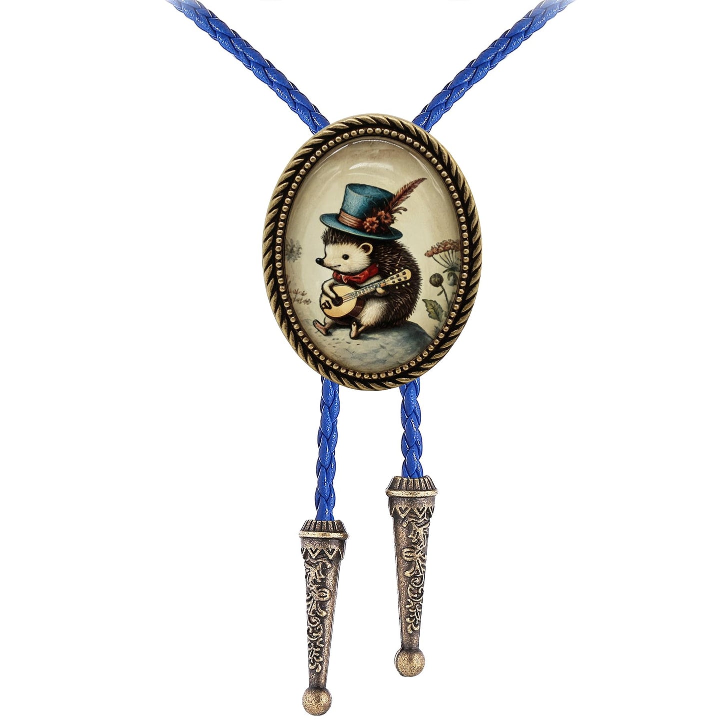 Jeilwiy Hedgehog Bolo Tie for Men Women 3D Animal Bolo Tie Adjustable Blue Leather Necktie Novelty Cowboy String Ties Music Inspired Accessory