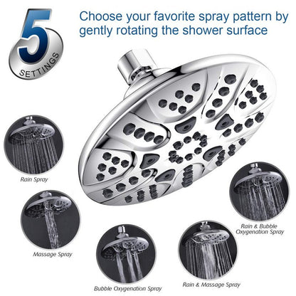 HOPOPRO 6 Inch High Pressure Shower Head with 5 Functions, High Flow Rainfall Shower Head Fixed Shower Head High Flow Rain Shower Head for Luxury Shower Experience