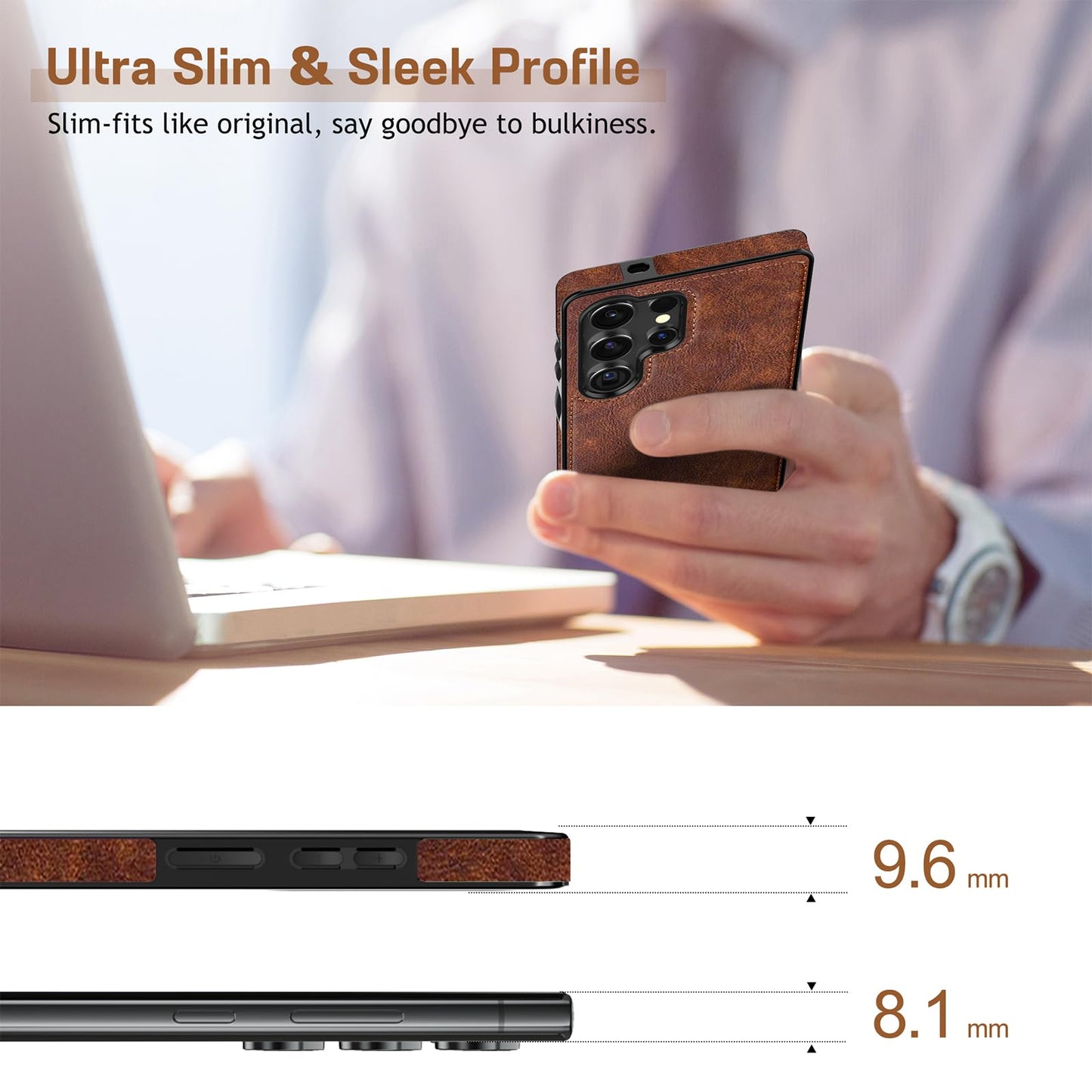 LOHASIC for Galaxy S25 Ultra Case, Premium Leather Luxury Business PU Non-Slip Grip Shockproof Bumper Full Body Protective Cover Phone Cases for Samsung Galaxy S25 Ultra 5G 6.9 inch - Brown