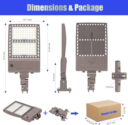 BBESTLED 400W LED Parking Lot Light 56000 Lumen, UL DLC Parking lot Flood Lights with Arm Mount, Street Area IP65 5000K Waterproof 100-277VAC Input, Outdoor LED Stadium Pole Light