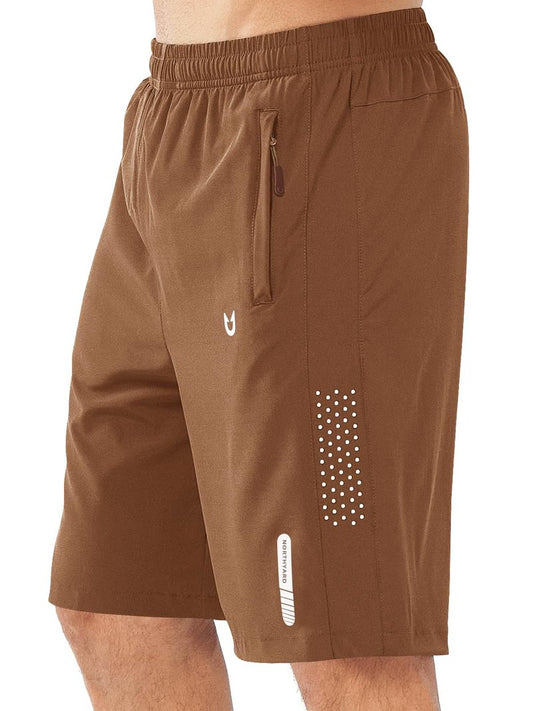 NORTHYARD Men's Athletic Running Shorts Gym Workout 7"/9"/5" Quick Dry Lightweight Sports Basketball Tennis 3 Zipper Pockets BROWN-9inch XL