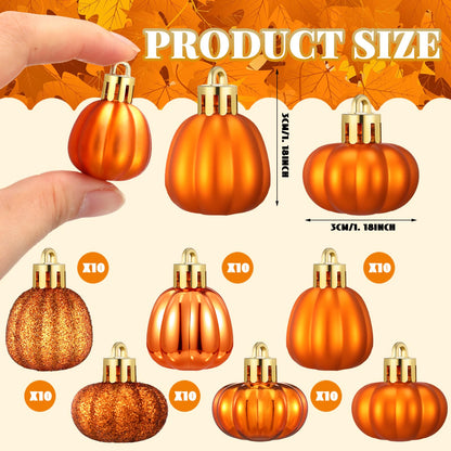 60 Pcs Fall Pumpkin Hanging Ornaments Fall Mini Pumpkin Ball Ornaments Thanksgiving Tree Hanging Decorations for Autumn Thanksgiving Harvest Small Tree Home Decor, 6 Styles