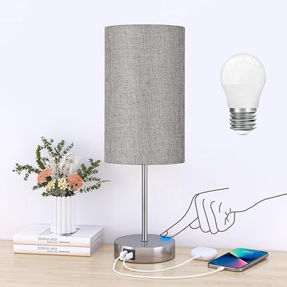 AKASUKI 18Inch Table Lamp with Dual Charging Station, 3 Way Dimmable Touch Lamp for Bedroom, Living Room, Office(LED Bulb Included)