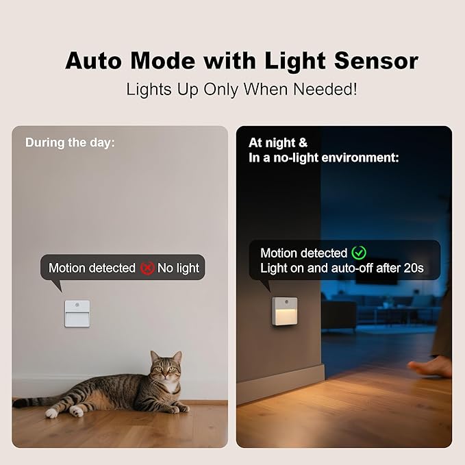 LED Night Light with Motion & Dusk Sensor, 2-Pack, Battery-Powered & Rechargeable, Multi-Color Adjustable, Dimmable