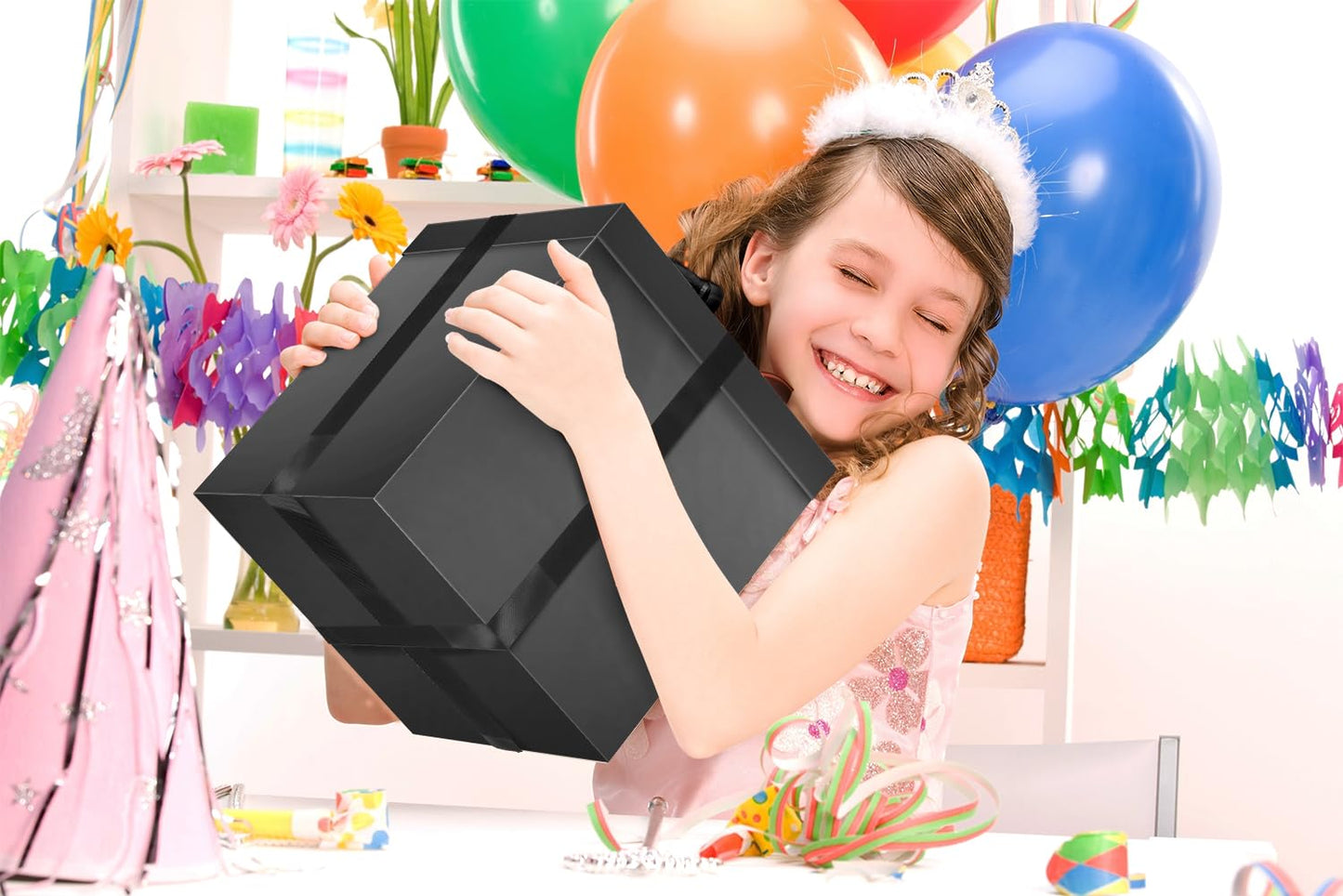 Linelglobal Large Gift Box with Lid for Present Collapsible Gift Box with Filler Paper for Birthday Anniversary Valentine 12x12x10 - Black