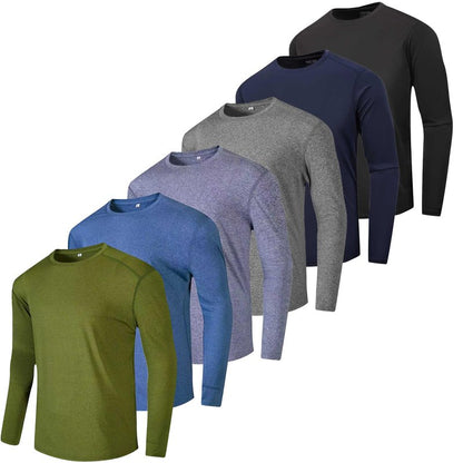 Mens Long Sleeve T Shirts 6 Pack,Tee Shirts for Men Workout Gym Athletic Sun Protection Performance Running Shirts(L)
