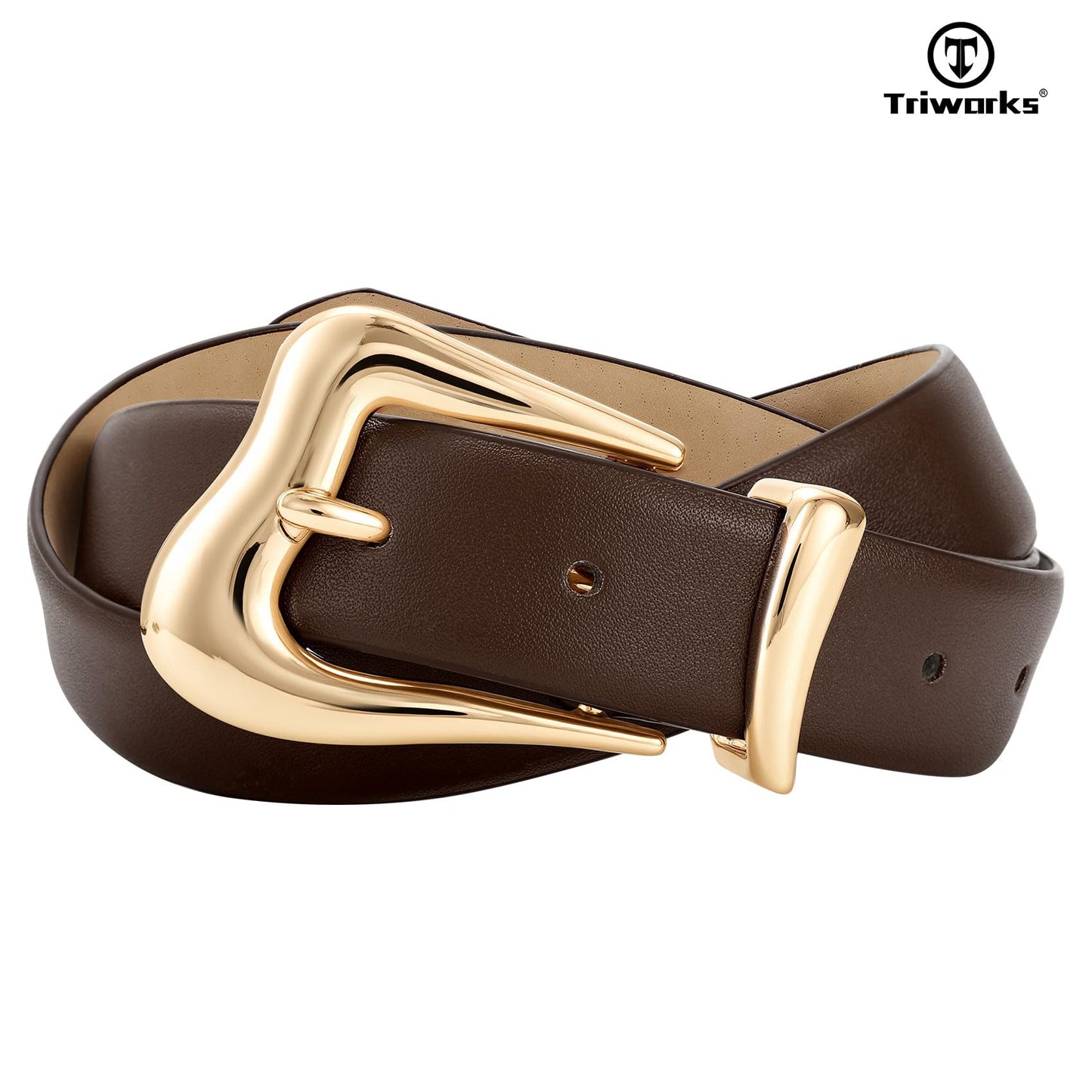 TRIWORKS Women's Belts for Jeans Pants Gold Buckle Fashion Waist Belts for Ladies Leather Belts