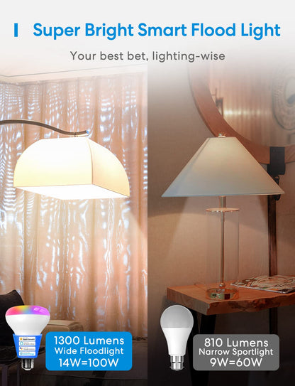 meross Smart Light Bulb, Smart WiFi LED Bulbs Compatible with Apple HomeKit, Siri, Alexa & Google Home, E26 2700K-6500K, 900 Lumens RGBWW 60W Equivalent, 1 Pack