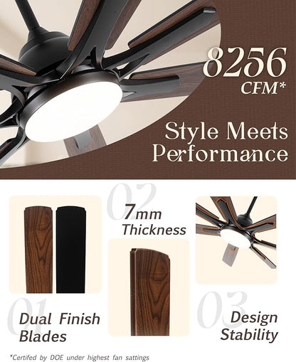 72" Large Smart Ceiling Fan with Light Remote Control via WiFi Alexa,6-Speeds Quiet DC Motor,Dimmable,Indoor Outdoor Black Ceiling Fan for Living Room,Patio,Dual Finish 7 Blades