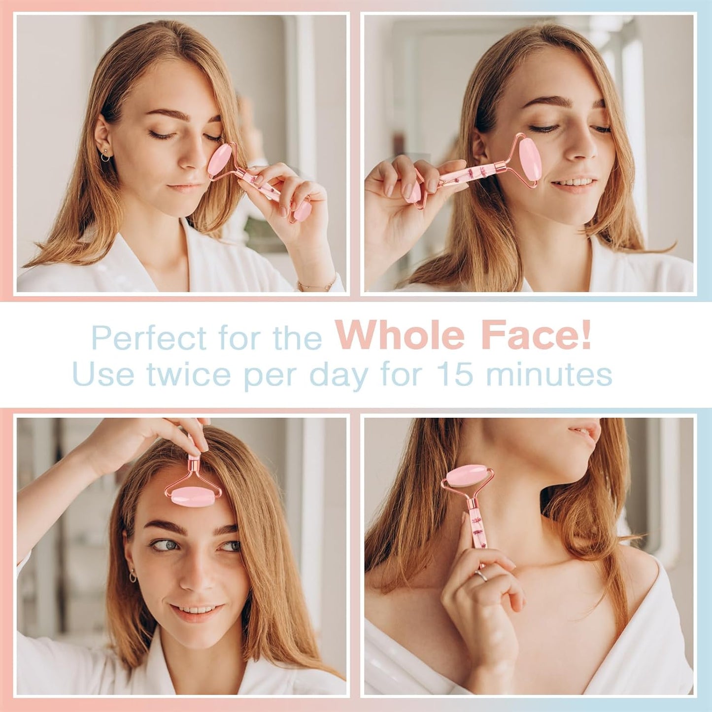 Raffaello Jade Roller - Natural Pink Facial Roller, Redness Reducing Massager for Face, Eyes, Neck - Rose Quartz