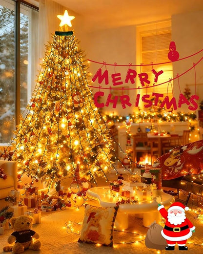 448LED Cascading Twinkle Christmas Tree Lights Indoor with Smart Voice Control & Remote | 7FT x 16 Lines Waterfall Tree Topper Lights, 12 Modes & Timer for 7FT Xmas Tree Christmas Decor (Warm White)