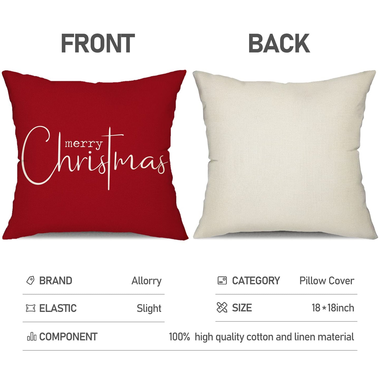 Allorry Christmas Pillow Covers Merry Christmas Throw Pillow Decorative Christmas Red Cotton Cloth Linen Cloth Pillow Cover Sofa Cover Decorative Rectangle Length 18X18 inches
