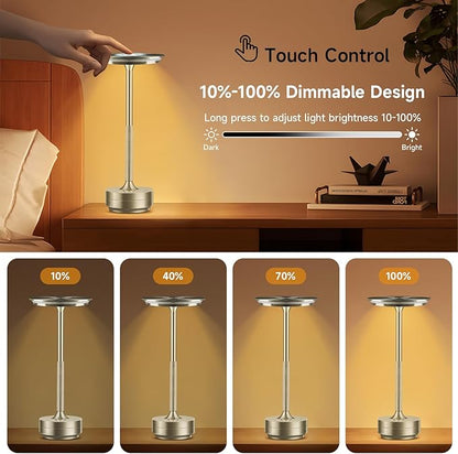 Cordless Rechargeable Table Lamps, Portable Led Ecolume Dining Table Light with Touch Control & 3 Color Dimmable, 5200mAh Battery Powered Vueeze Table Lamp for Outdoor Patio Dinner Restaurant (Silver)